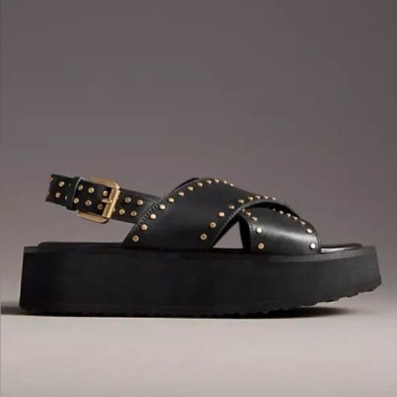 Anthropologie Shoes - Anthropologie Maeve Black Gold Studded Platform Sandals
